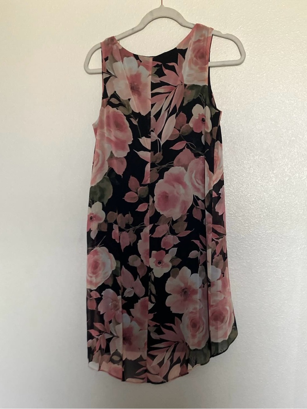 Connected Apparel Black Pink Floral Shift Dress Chiffon Flowy Overlay Size 6 NEW - Picture 2 of 4